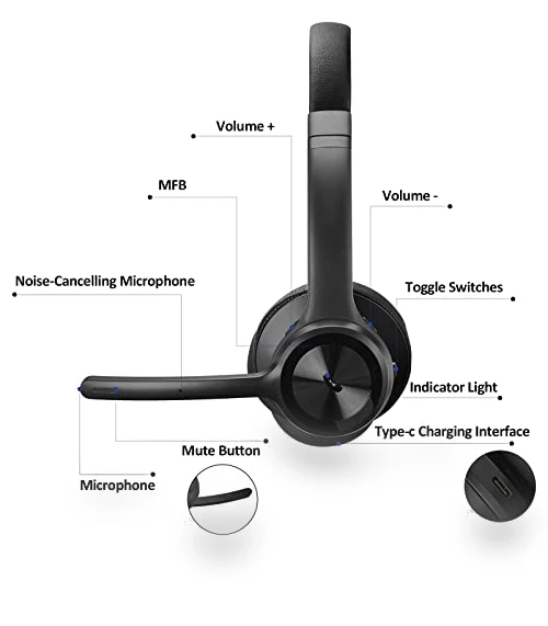 Wireless Headphones with Noise Cancelling Microphone — In-Ear Headphones, EKVANBEL