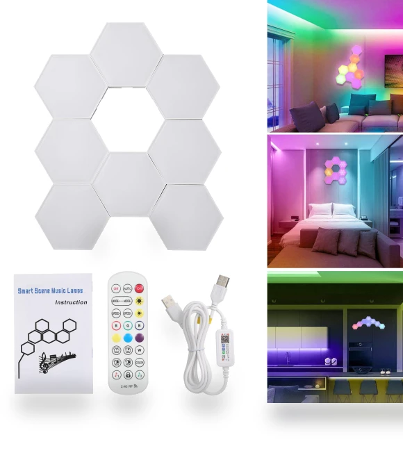 8PCS BT Connected RGB Hexagonal Ambient Light — Desk & Table Lighting, Neoglint