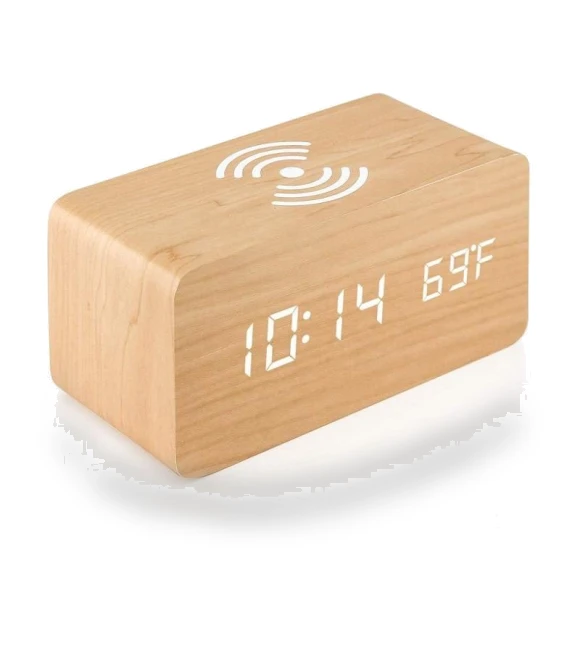 Multifunctional LED Alarm Clock with Wireless Charging Dock and Temperature Display — Alarm, Factory Discount Outlet