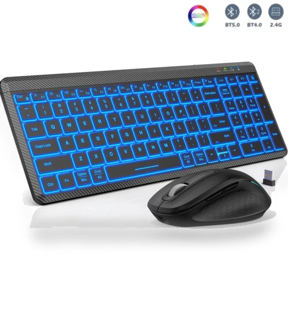 Silent Wireless Keyboard and Mouse with RGB Backlight — Keyboards, SeenDa