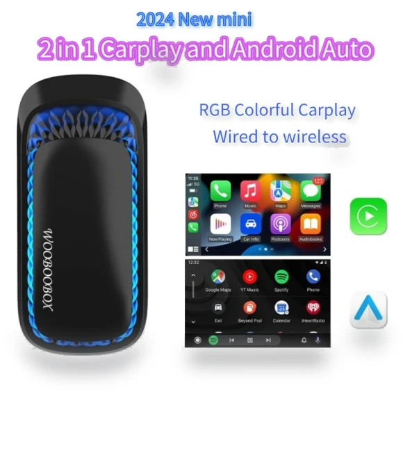 Mini CarPlay & Android Auto Adapter RGB Color Smart AI Box — Stereo Receivers, YJMP Auto Parts
