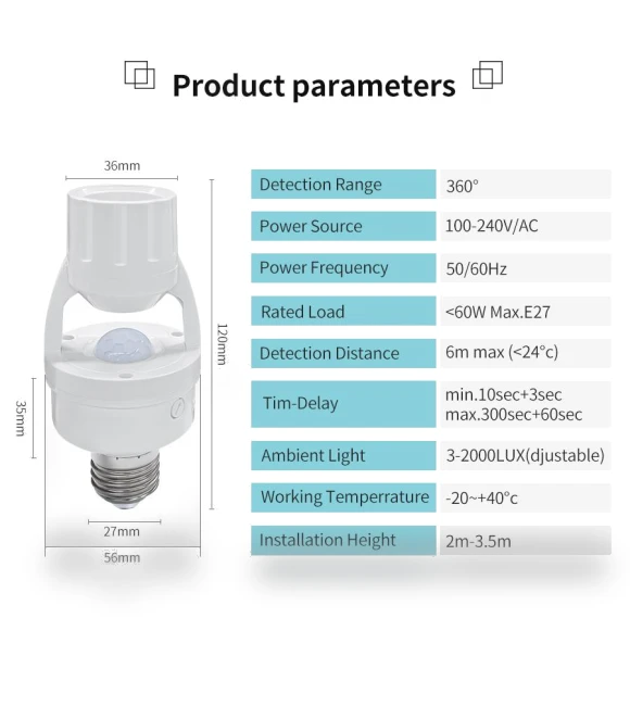E27 Socket Converter PIR Motion Sensor — Motion Sensors, Build My Home