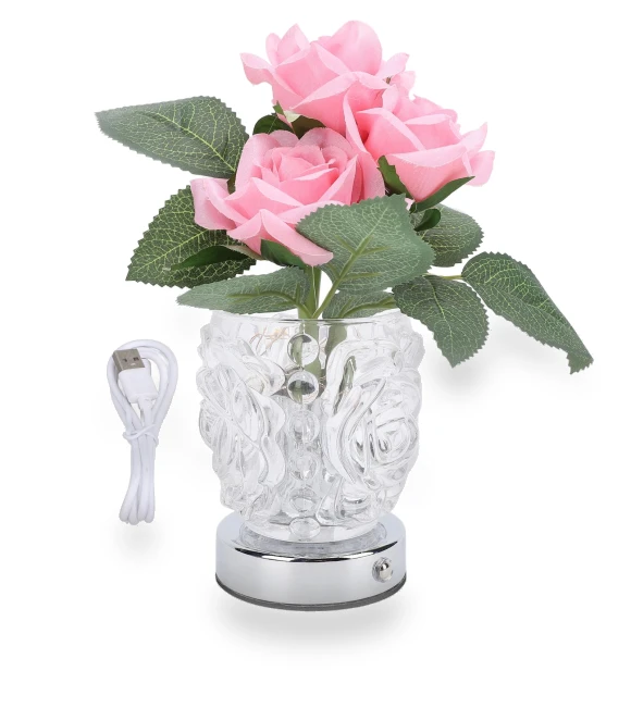 Elegant Wireless LED Table Lamp with Artificial Flowers — Lighting, Beauty2ZY