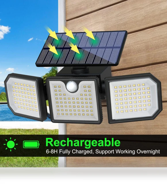Outdoor Induction Spotlight with Three Heads on Solar Battery — Garden Illumination, Smarter than future