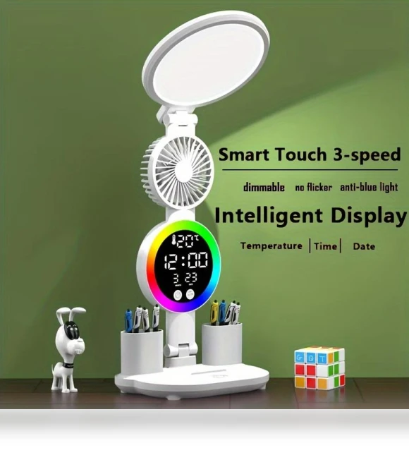 Multifunctional LED Desk Lamp with 3-Speed Touch Fan — Desk Lamps, E-homekit