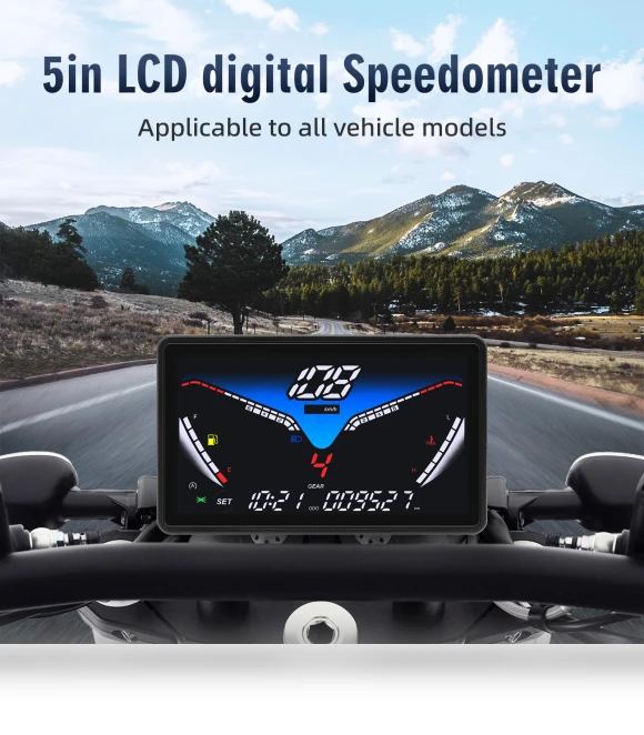 Universal Digital Speedometer LCD RPM Tacho Oil Gauge Water Temp Gear LED Indicator — Speedometers, Dream Garage