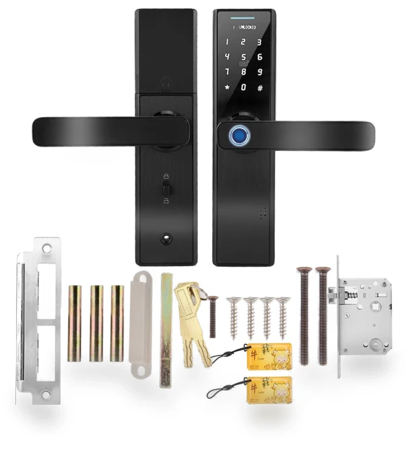 Electronic Smart Fingerprint Password Card Dual Tongue Door Lock — Smart Home Security, KONNWEI