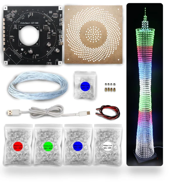 LED Canton Tower DIY Electronic Cubic Model — Clock Kits, AniWorld