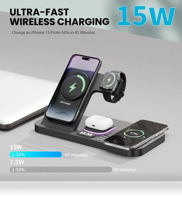 Digital Clock Wireless Charger with RGB Night Light — Chargers, Fast charging