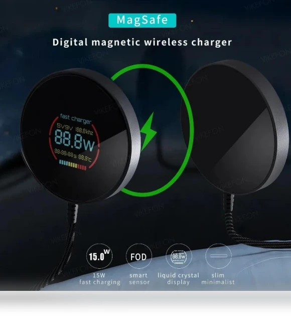 Magnetic Wireless Charger with Power and Temperature Display — Chargers, Fast charging