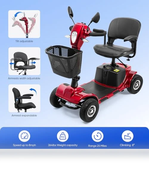 4 Wheel Mobility Scooter with Lights & Rearview Mirror — Electric Self-Balancing Scooters, VERPAL