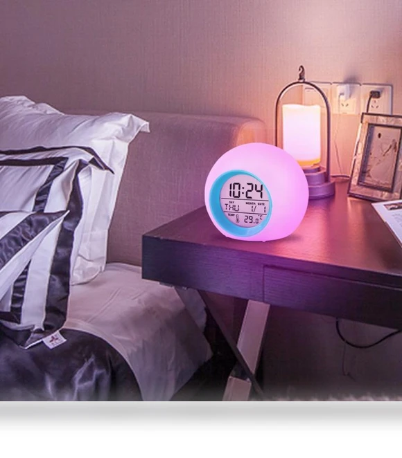 Creative 7 Color Round LED Digital Alarm Clock with Touch Control — Clocks, Daily necessities-V
