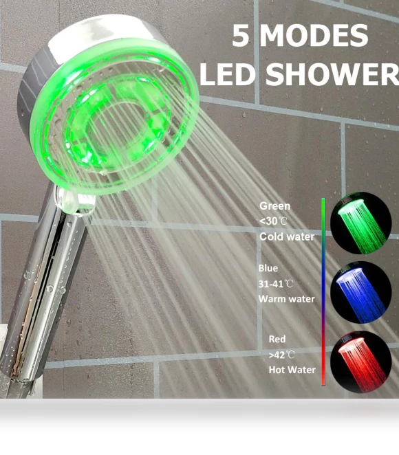 High Pressure Shower Head with LED Temperature Sensor — Fixed, DC-HOME-4