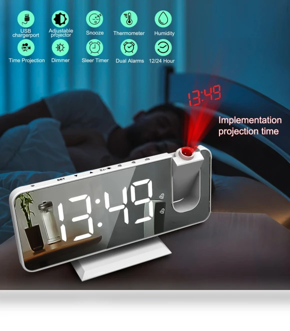 LED Digital Smart Alarm Clock with FM Radio and Time Projection — Alarm, Daily necessities-V
