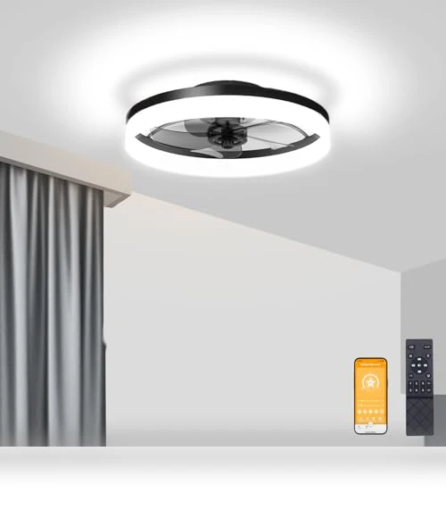 Low Profile Ceiling Fan with Lights and Remote — Ceiling Fan Wall Controls, VOLISUN