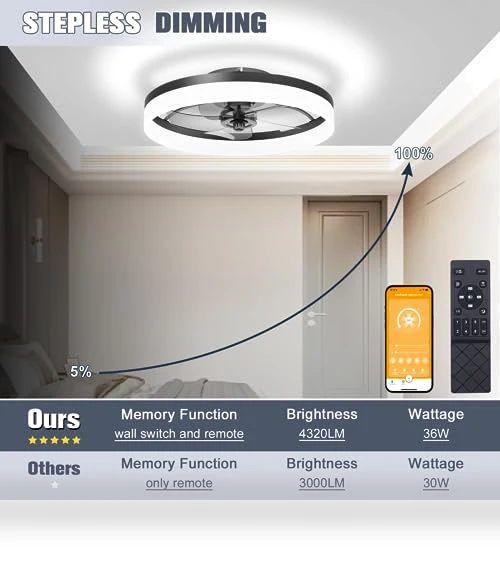 Low Profile Ceiling Fan with Lights and Remote — Ceiling Fan Wall Controls, VOLISUN