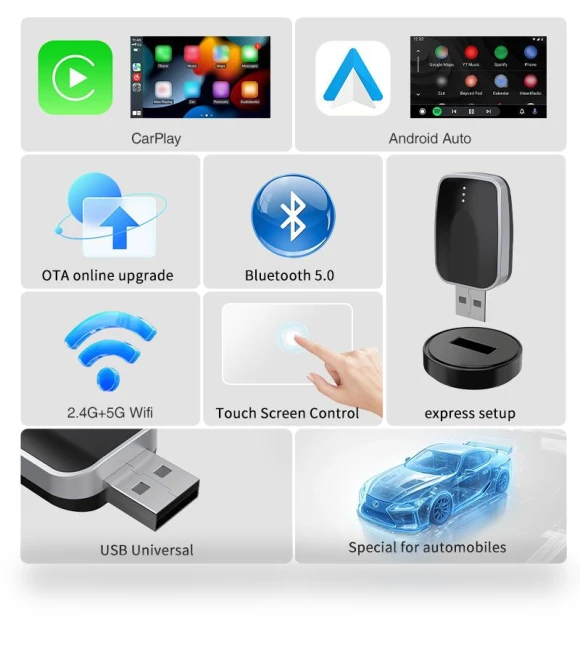 Wireless Carplay Android Auto Adapter — Car Accessories & Gadgets, Treasure Hom