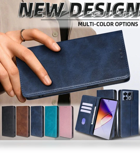 Magnetic Leather Wallet Case with Card Stand — Flip Cases, hengbo-Cases