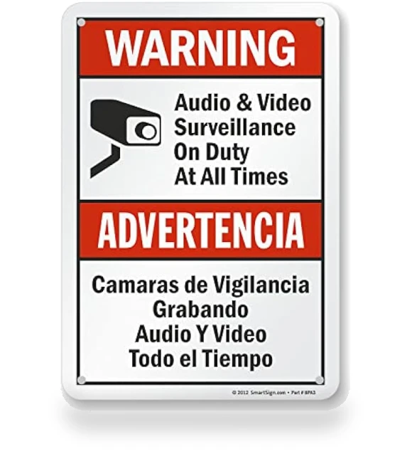 Warning - Audio & Video Surveillance On Duty At All Times Bilingual Sign — Signs, SmartSign