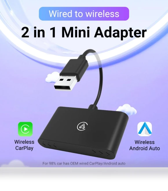 Wireless Carplay Android Auto AI Mini Box Adapter — Stereo Receivers, ZoomSpark