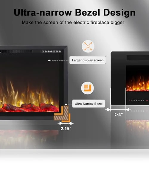 Electric Fireplace Ultra Narrow Frame & Wide Screen — Electric Heating Solutions, PRETZI