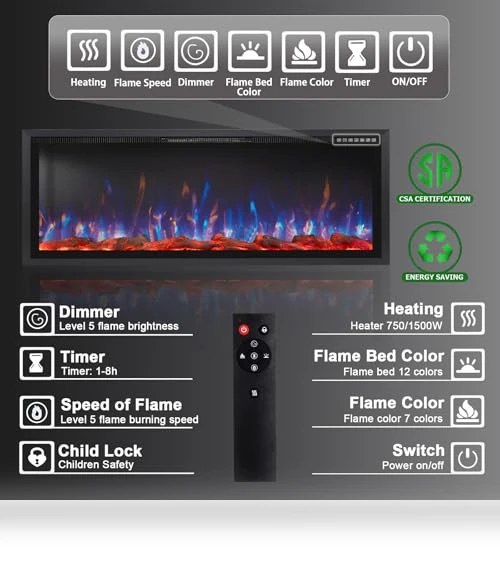Electric Fireplace Ultra Narrow Frame & Wide Screen — Electric Heating Solutions, PRETZI