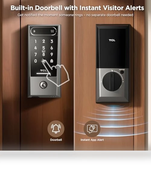 AI Palm Vein Smart Lock with Built-in Doorbell — Smart Home Security, TCL