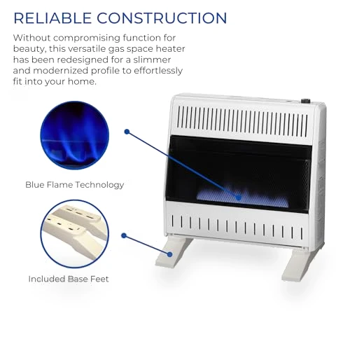 Ventless Propane Gas Blue Flame Space Heater with Thermostat Control — Portable Heating Solutions, ProCom