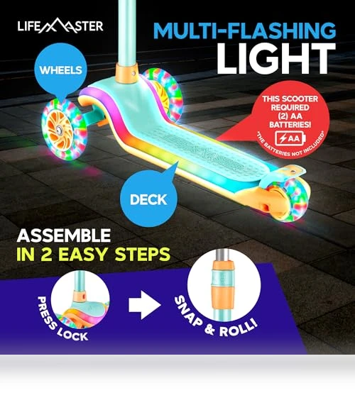 3-Wheel Kids Scooter with Multi-Color Lights — Pedal Cars, Lifemaster