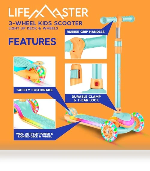 3-Wheel Kids Scooter with Multi-Color Lights — Pedal Cars, Lifemaster