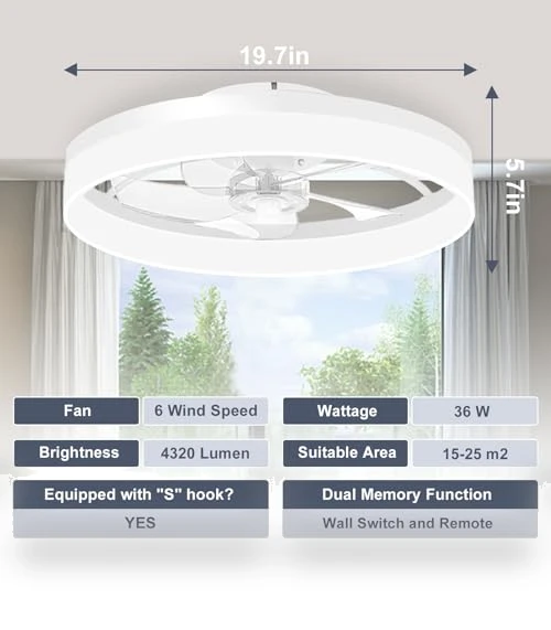 Low Profile Ceiling Fan with Lights and Remote — Ceiling Fan Wall Controls, VOLISUN