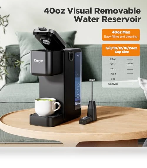 Single Serve Coffee Maker with Detachable Milk Frother — Coffee Makers, Tastyle