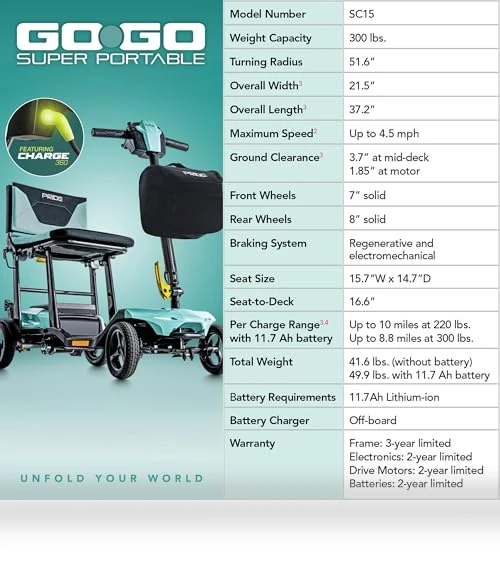 Super Portable 4-Wheel Folding Travel Mobility Scooter — Mobility Scooters, Pride Mobility