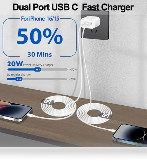 Dual Port Fast Wall Charger with USB C Cable — Chargers