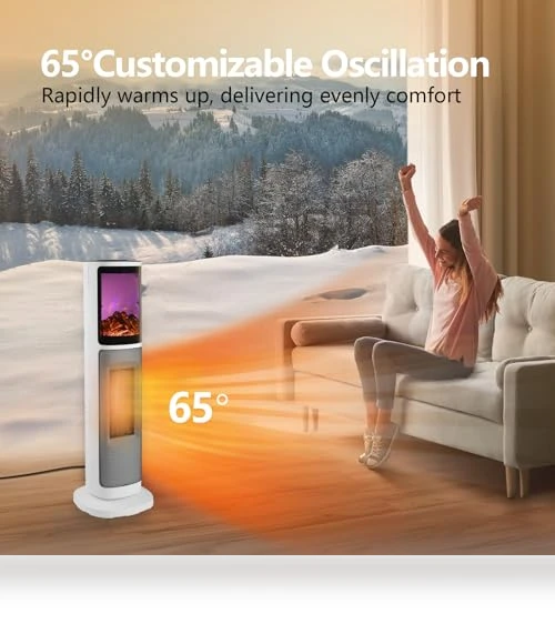 Ceramic Tower Space Heater with 3D Flame — Portable Heating Solutions, HINEIBER