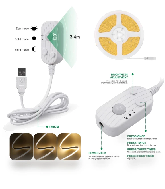 PIR Motion Sensor COB LED Strip Lights — LED Strips, SaiMili Light