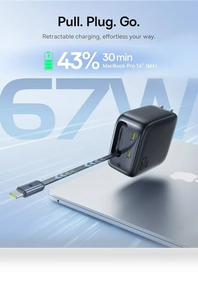 3 in 1 Fast Charging Block with Retractable Cable & Foldable Plug — Chargers, Baseus