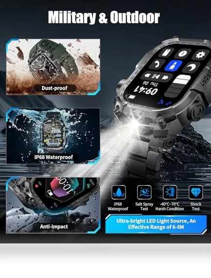 Military Smart Watch with LED Flashlight — Smartwatches, LIGE