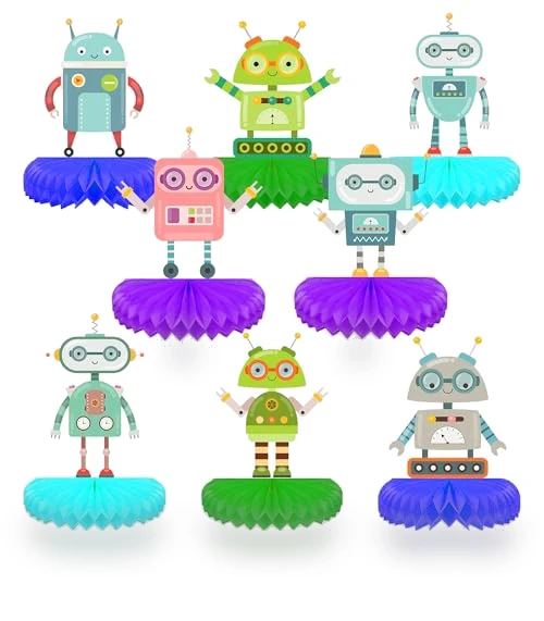 Vibrant Robot Honeycomb Ball Centerpieces & Standing Table Toppers Decorations Set — Party Centerpieces, Jajajuegos