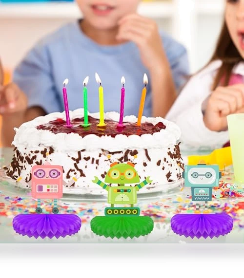 Vibrant Robot Honeycomb Ball Centerpieces & Standing Table Toppers Decorations Set — Party Centerpieces, Jajajuegos