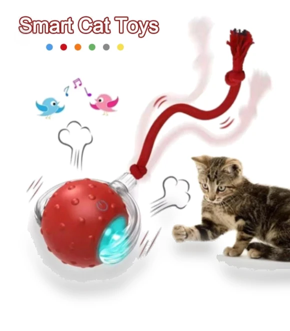 Automatic Smart Cat Toys Fast Rolling Imitate Mouse Tail Dog Cat Training Ball with Bird Sounds Indoor Playing — Cat Playthings, DC-HOME-4