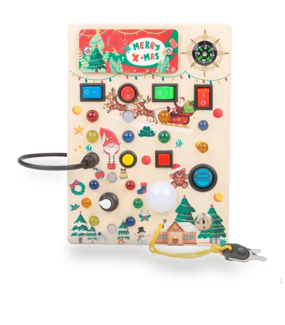 Wooden Montessori Busy Board with LED — Infant & Early Childhood Playthings, Sewing