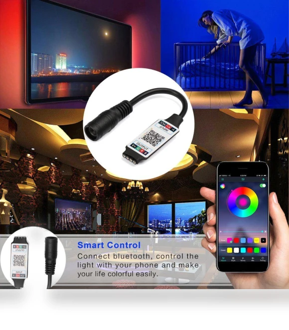Wireless Female Plug to 4Pin Connector Smart RGB Controller LED Light Strip Bluetooth Adapter — Remote Controls, CZyongchi