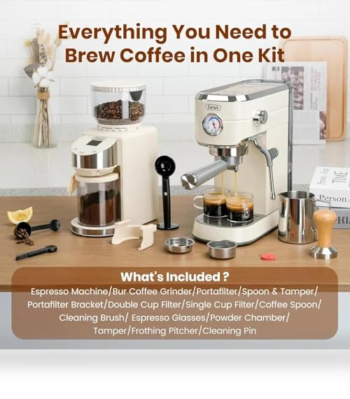 20 Bar Espresso Coffee Machine with Burr Grinder Set — Coffee & Espresso Combos, Gevi