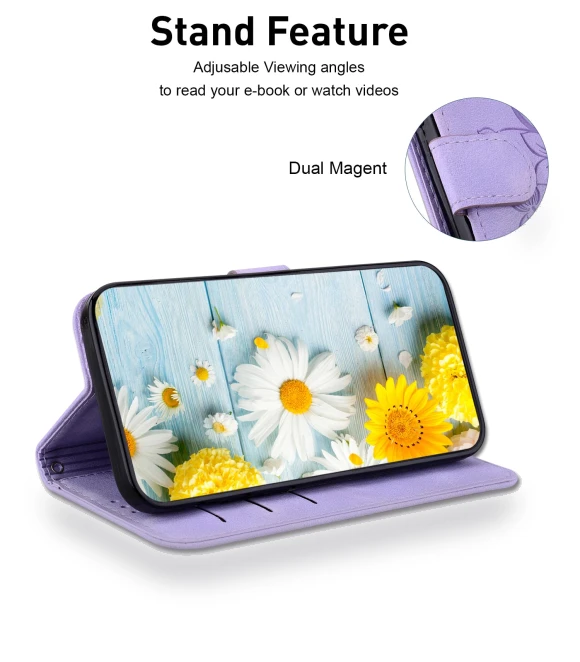 Leather Wallet Case with Lily Flower Imprint — Phone Accessories, Smartwatch 2025