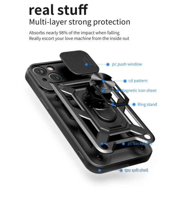 Slide Camera Cover Hard PC+TPU Ring Kickstand Phone Shell Case — Phone Accessories, Smartwatch 2025