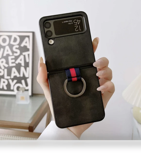 Textured PU Leather Coated PC Back Cover with Metal Ring Holder — Flip Cases, Smartwatch 2025