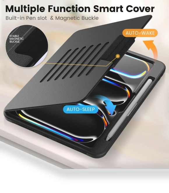 Auto Wake/Sleep PU Leather Tablet Case with Card Holder and Stand — Keyboard Cases, Smartwatch 2025