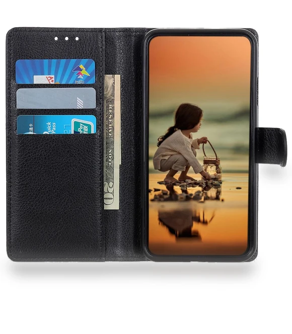 Litchi Texture PU Leather Folio Flip Case Wallet Viewing Stand Phone Cover — Phone Accessories, Smartwatch 2025