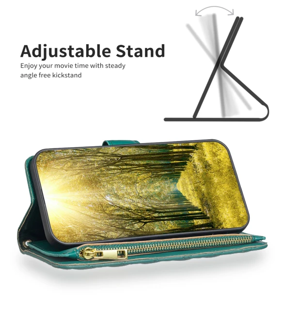 Zipper Pocket Imprinting Rhombus Pattern Matte PU Leather Phone Case with Wallet Stand — Phone Accessories, Smartwatch 2025